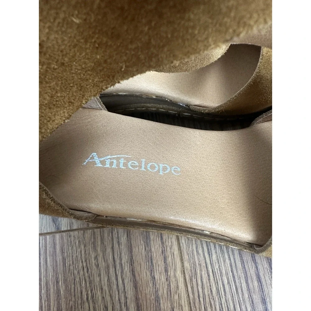 Antelope Women's Suede Wedge Clogs Size EU 39 US 8-8.5 Brown Boho Distressed